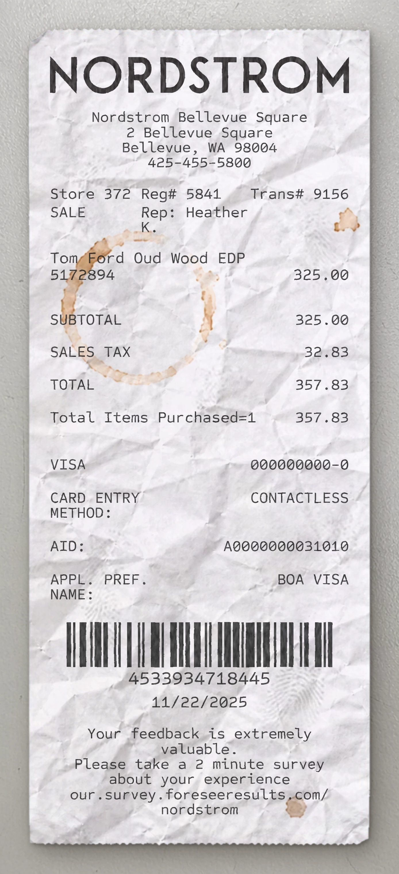 Nordstrom sample receipt preview