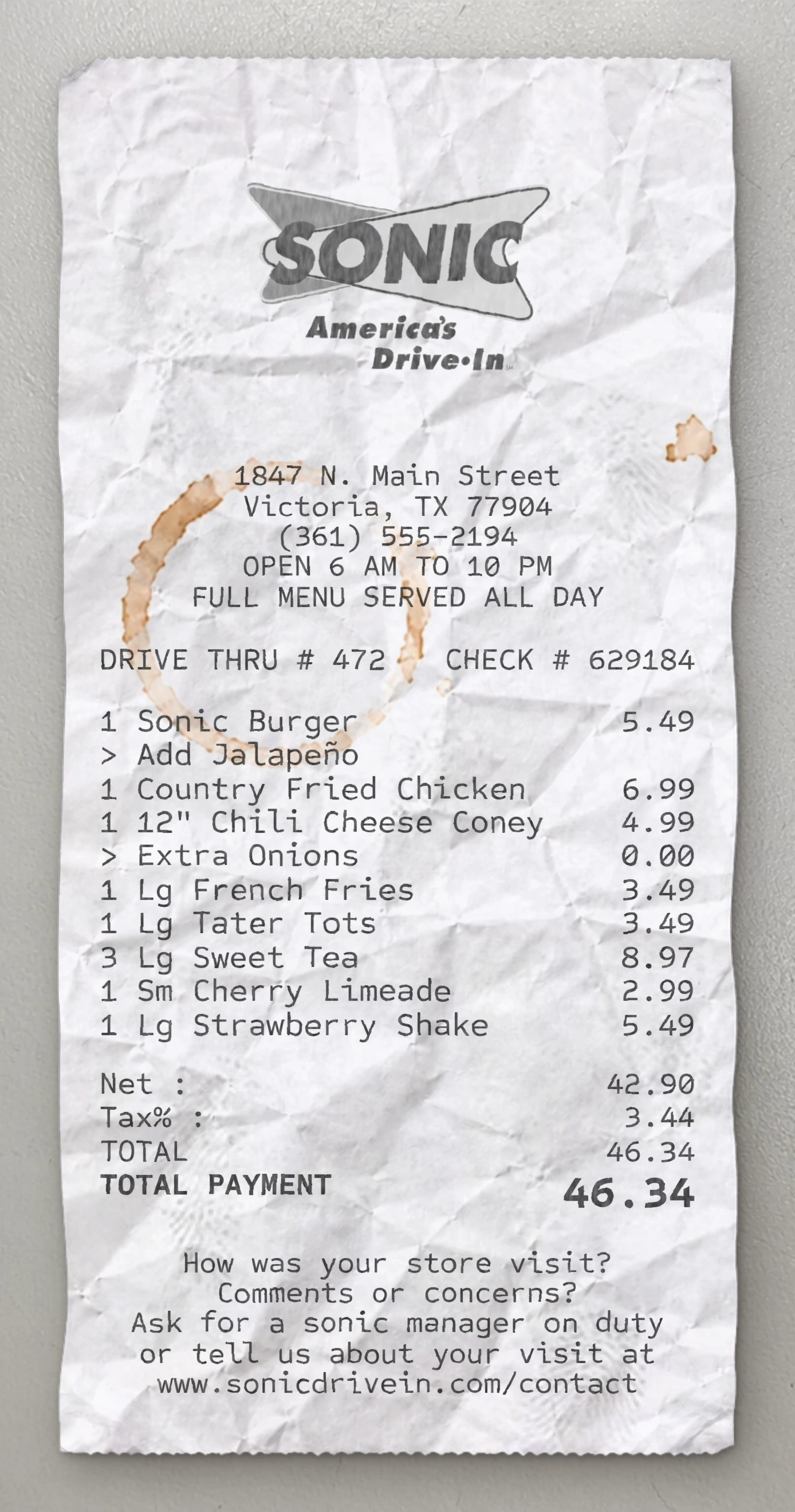 Vista previa del recibo Sonic Drive In