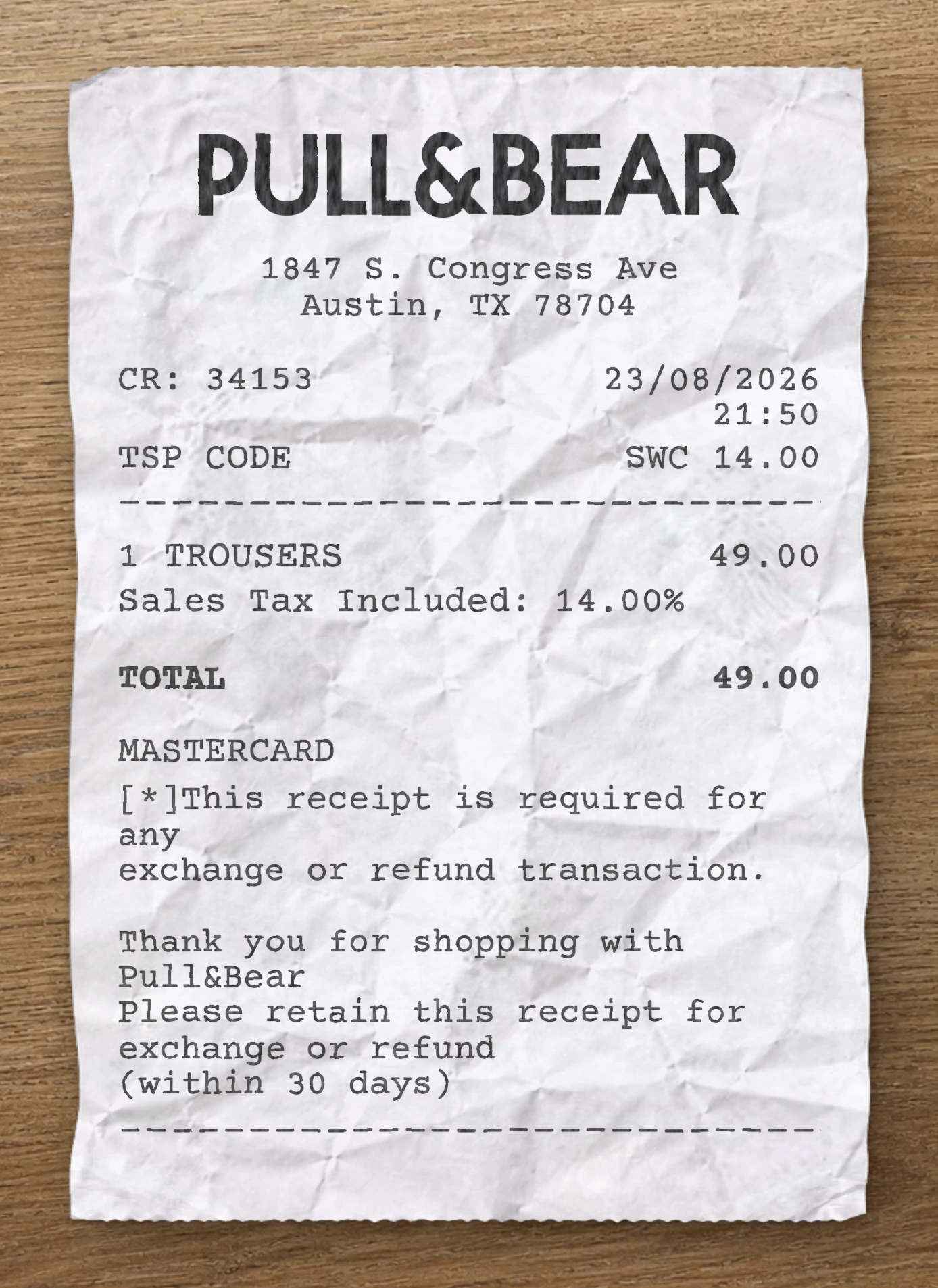Pull&Bear receipt preview