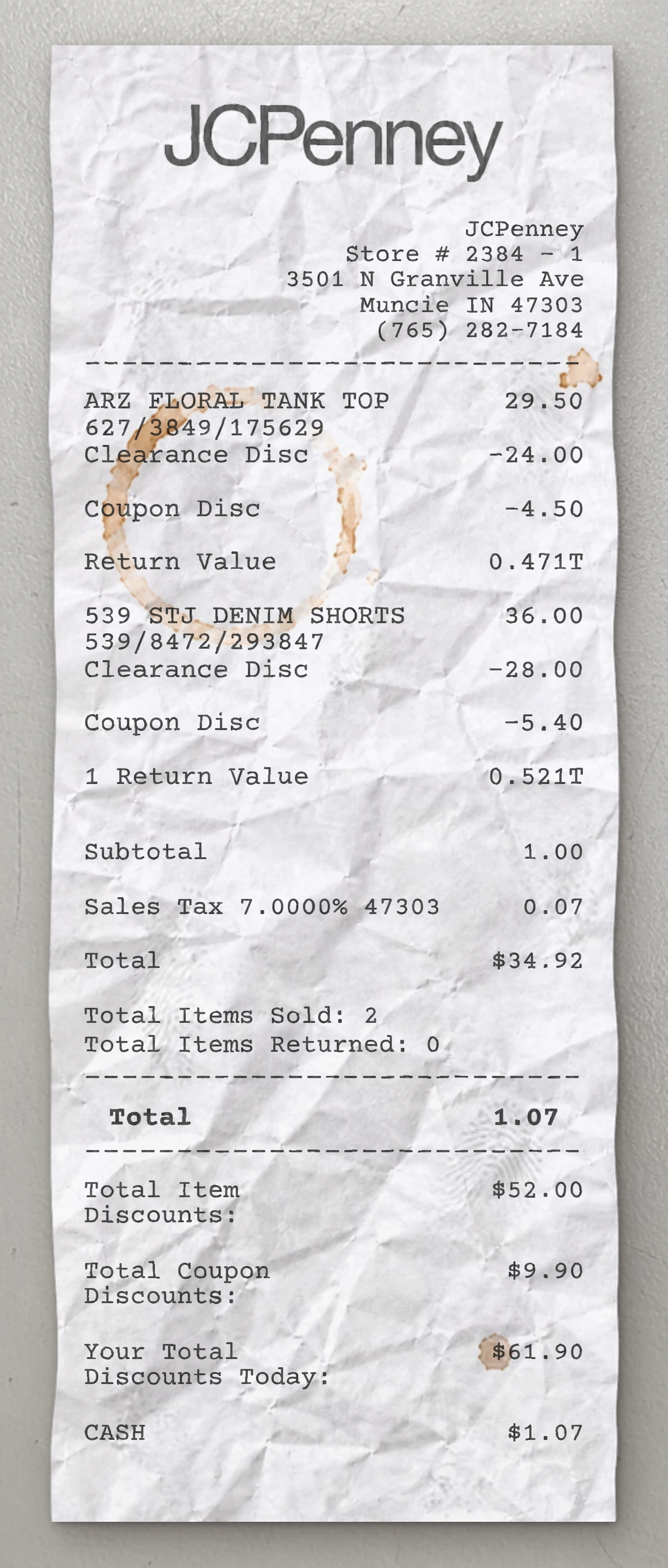 JCPenney sample receipt preview