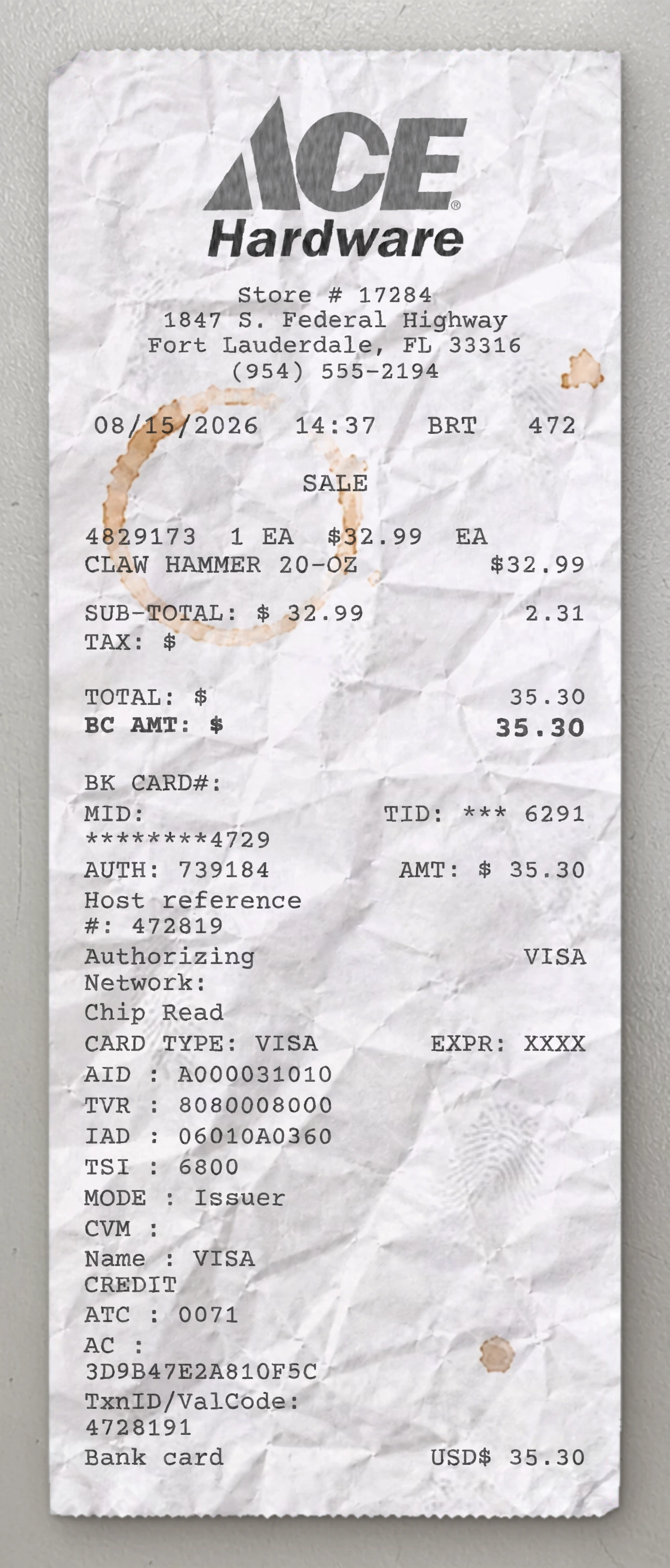 Ace Hardware receipt preview