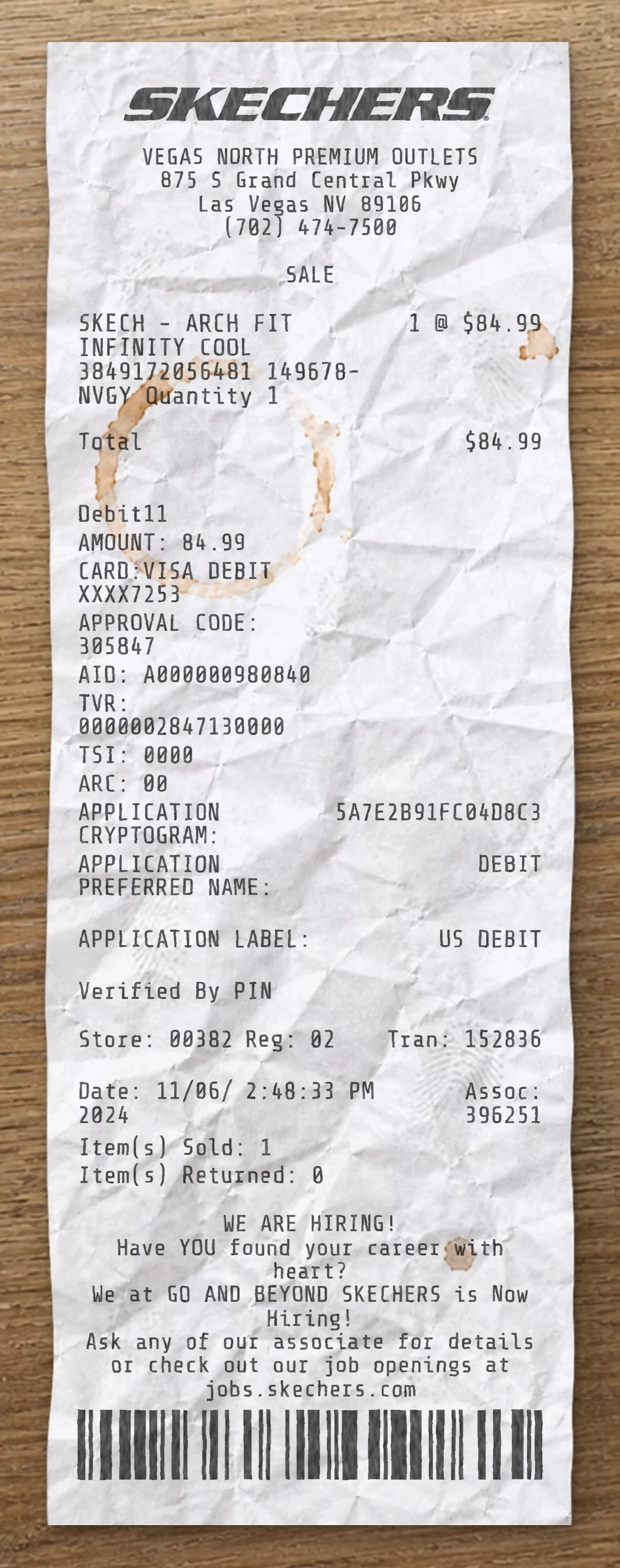 Skechers sample receipt preview
