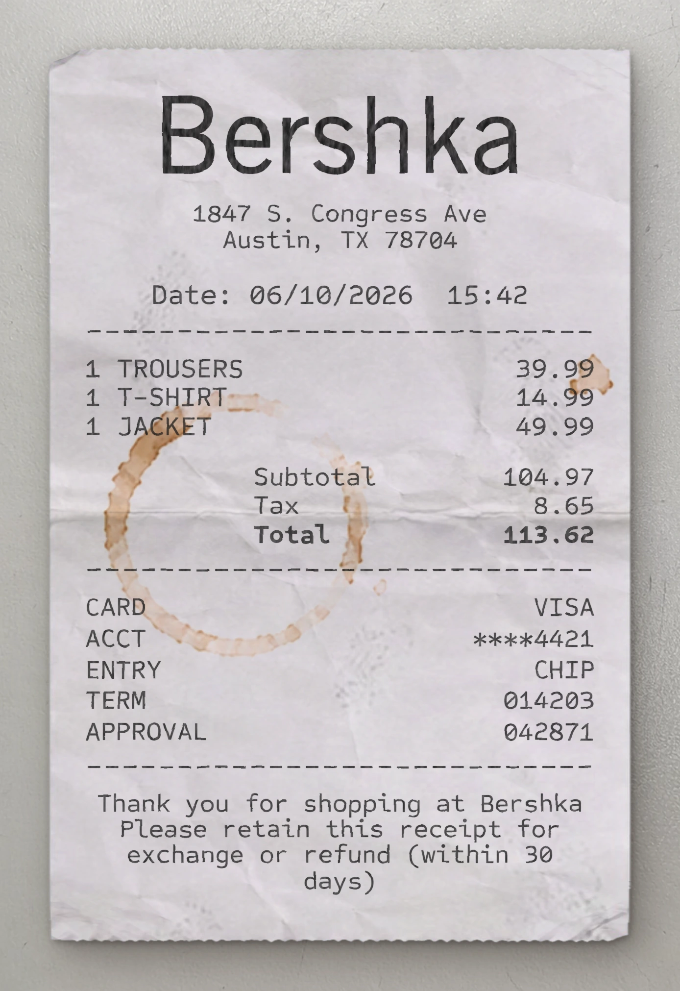 Bershka receipt preview