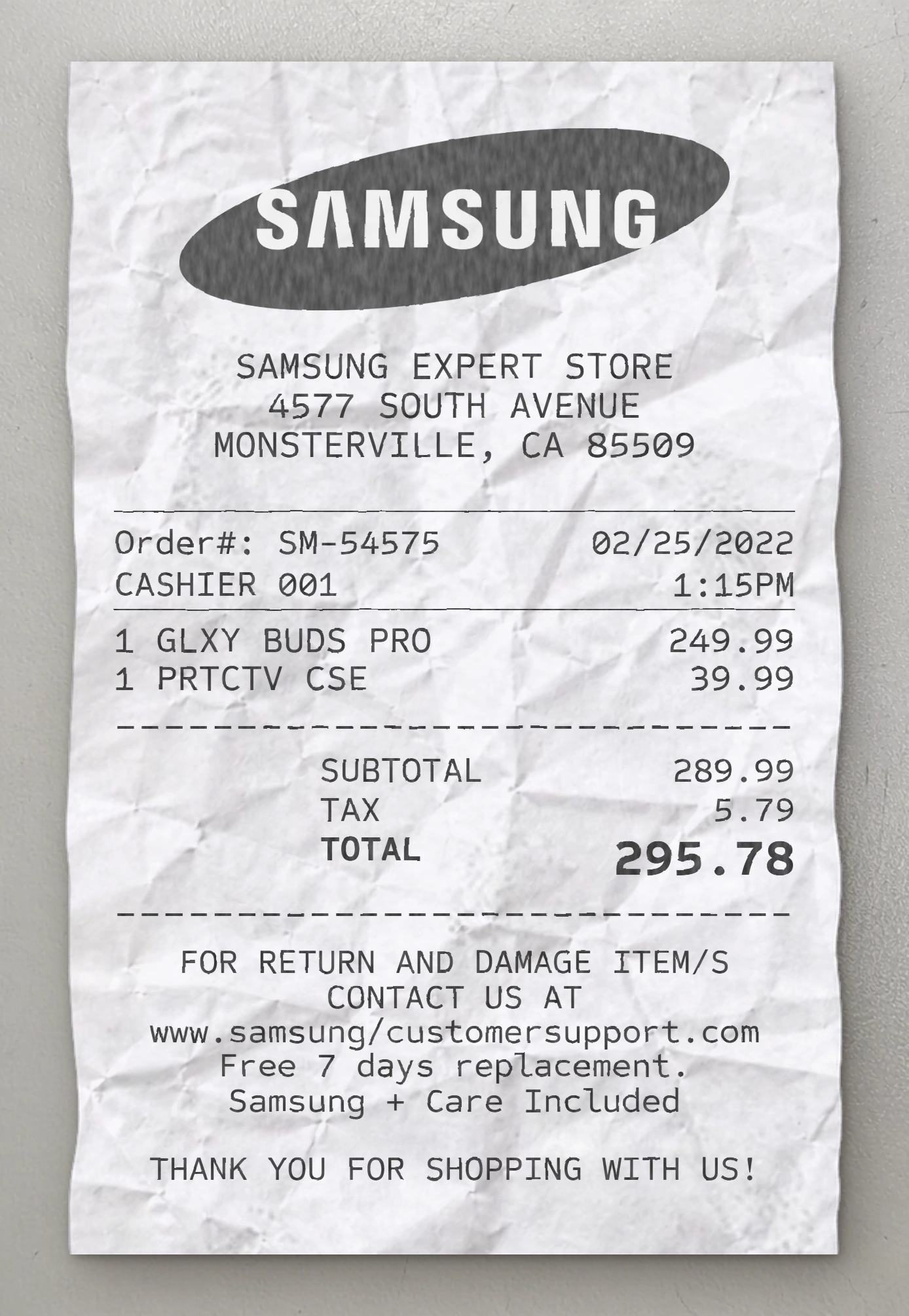 Samsung sample receipt preview