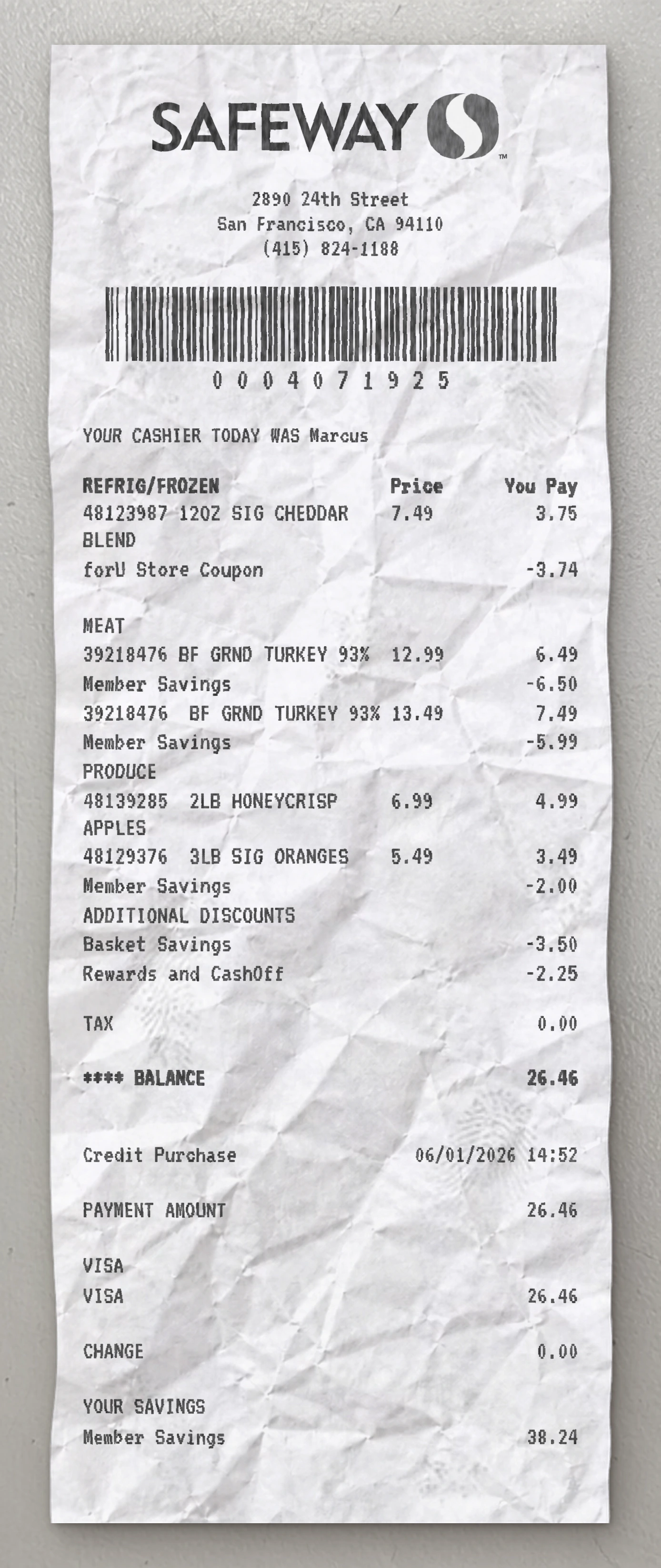 Safeway sample receipt preview
