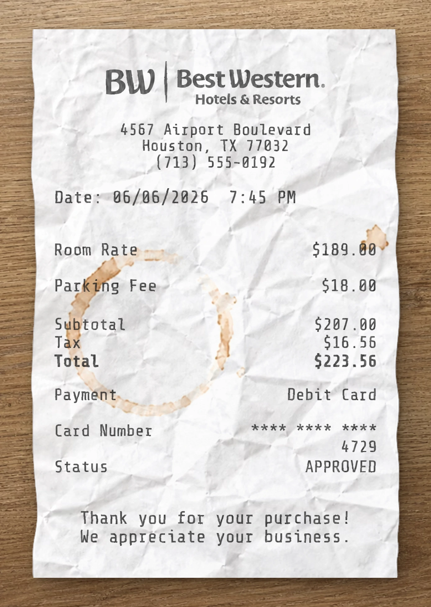 Best Western receipt preview