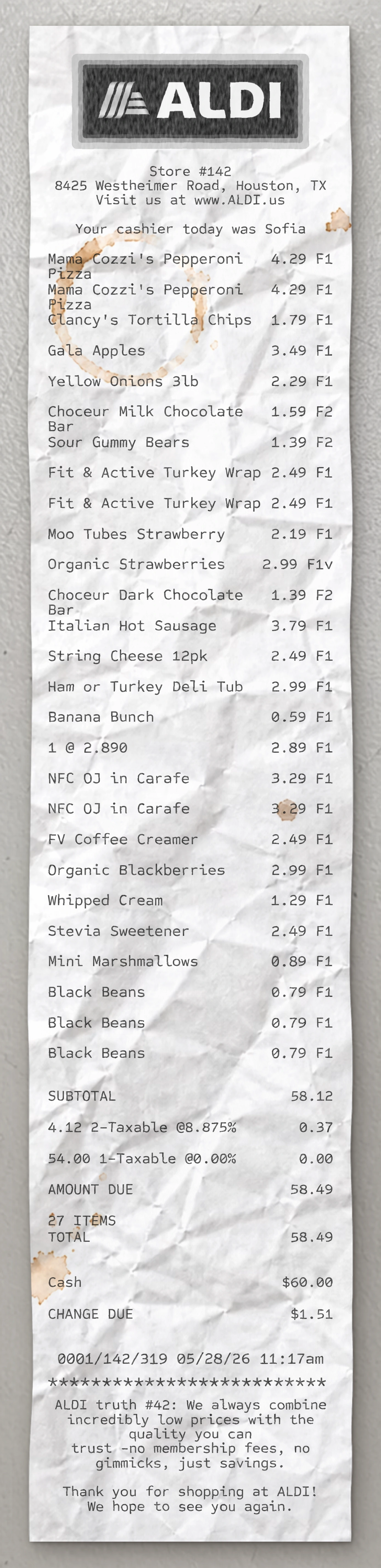 ALDI sample receipt preview