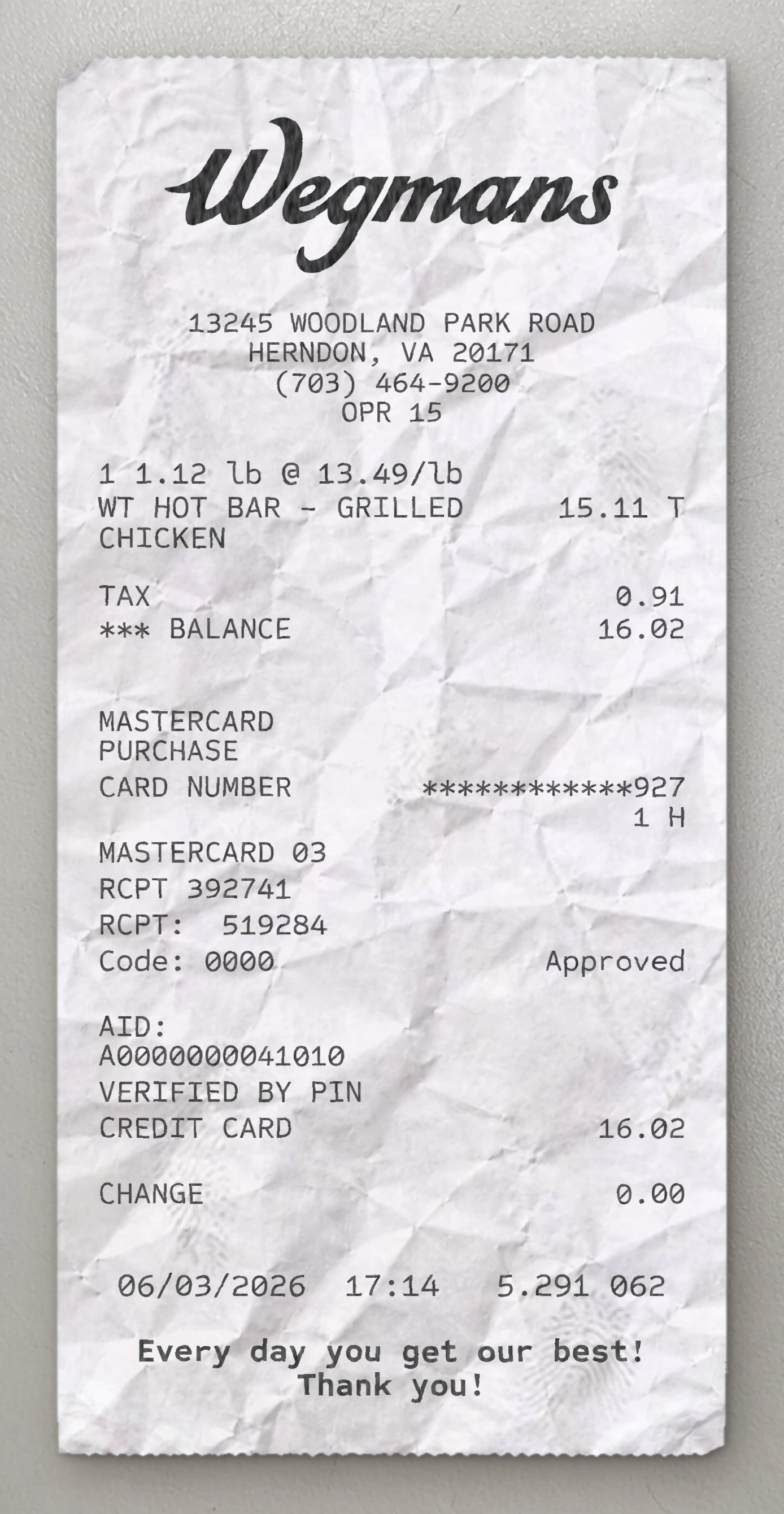 Wegmans sample receipt preview