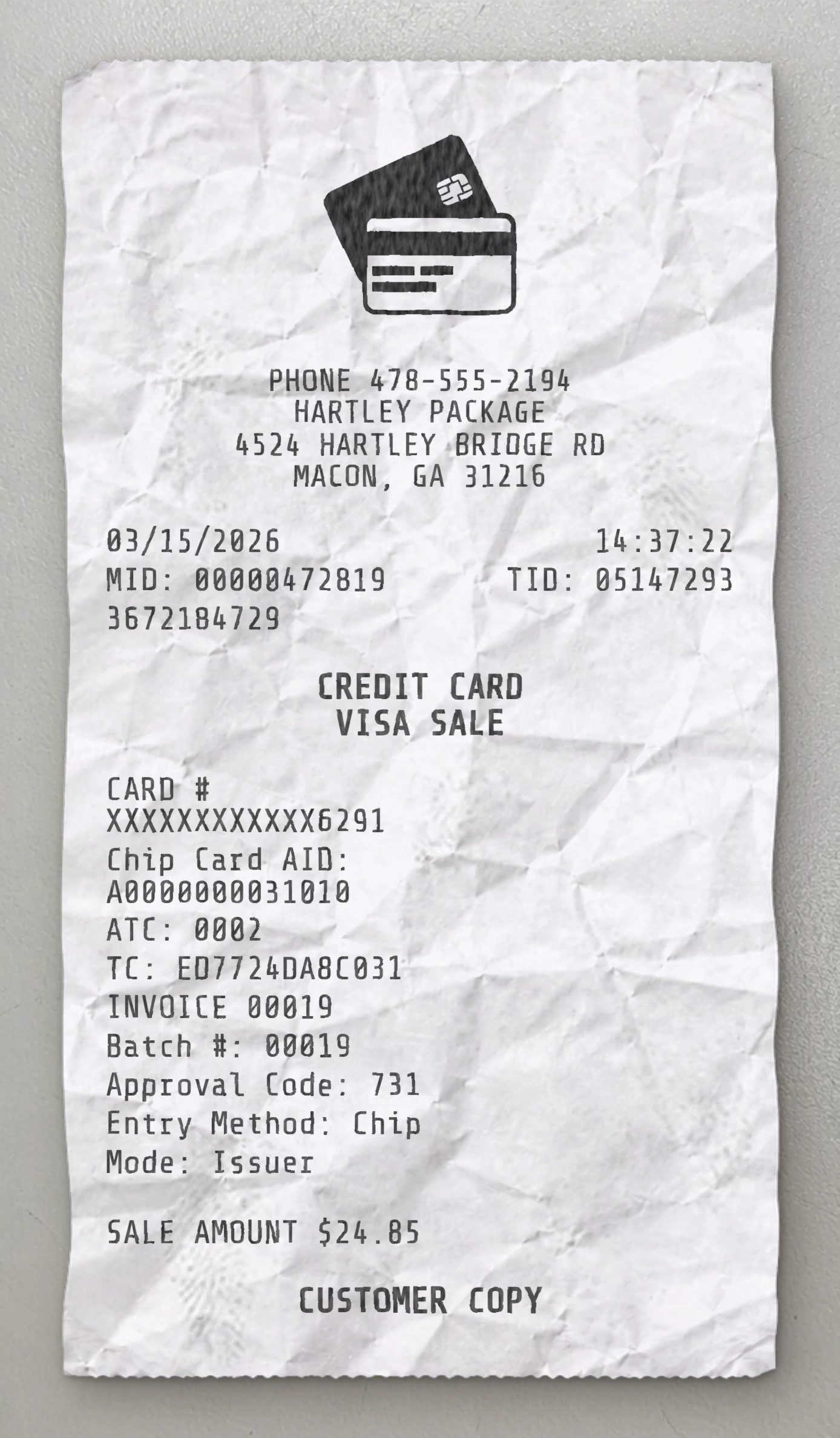 Credit Card receipt preview