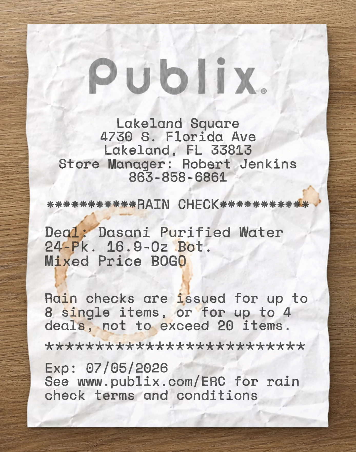 Publix sample receipt preview