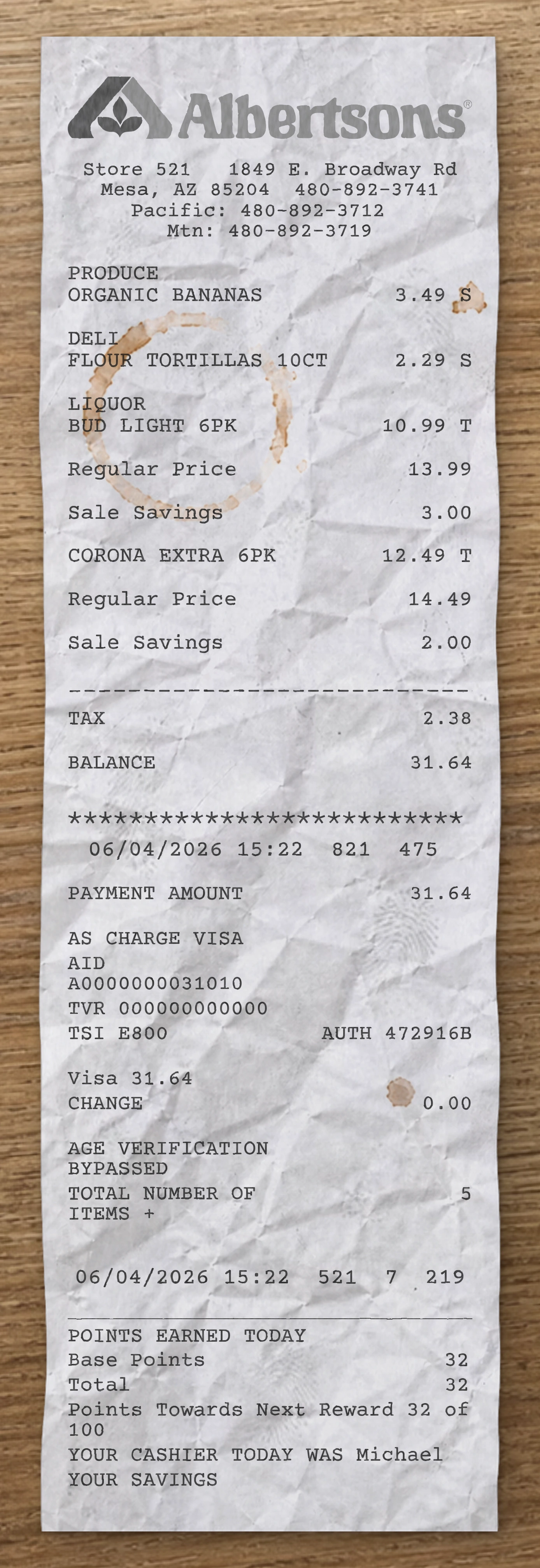 Albertsons sample receipt preview