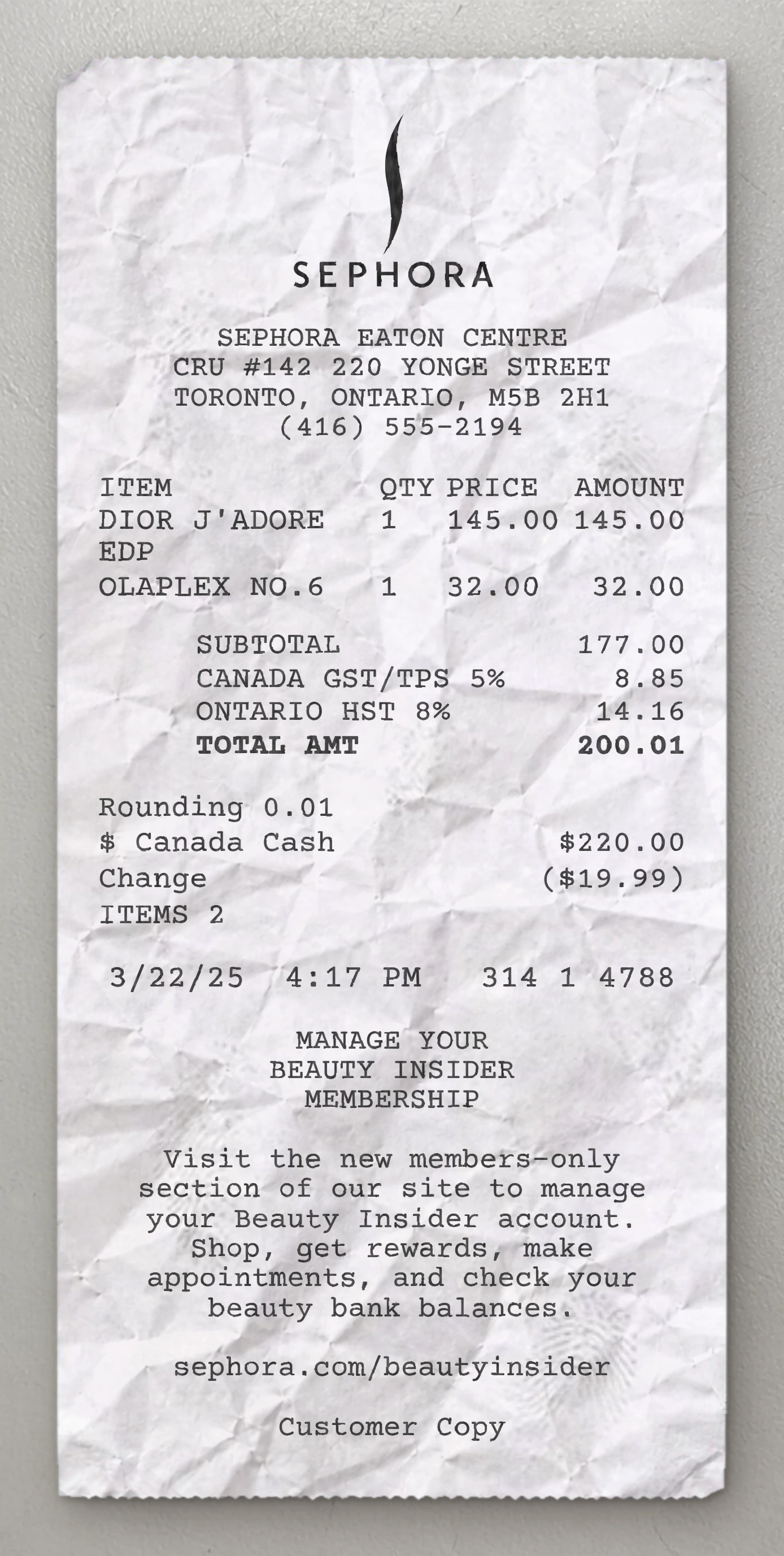 Sephora receipt preview