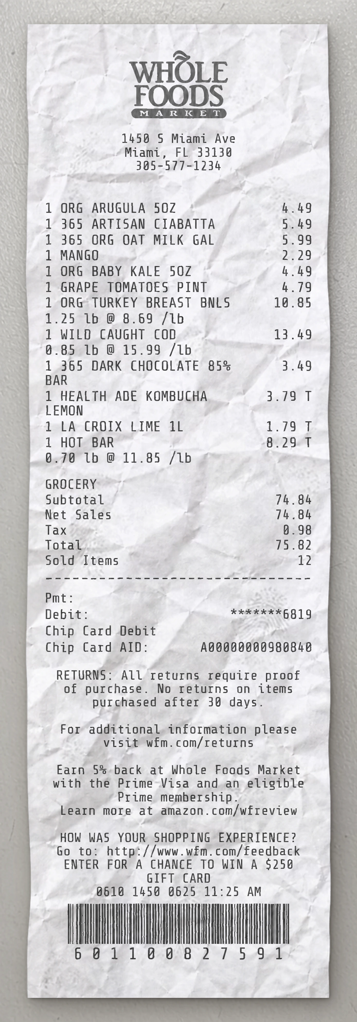 Whole Foods Market Grocery Store receipt template preview
