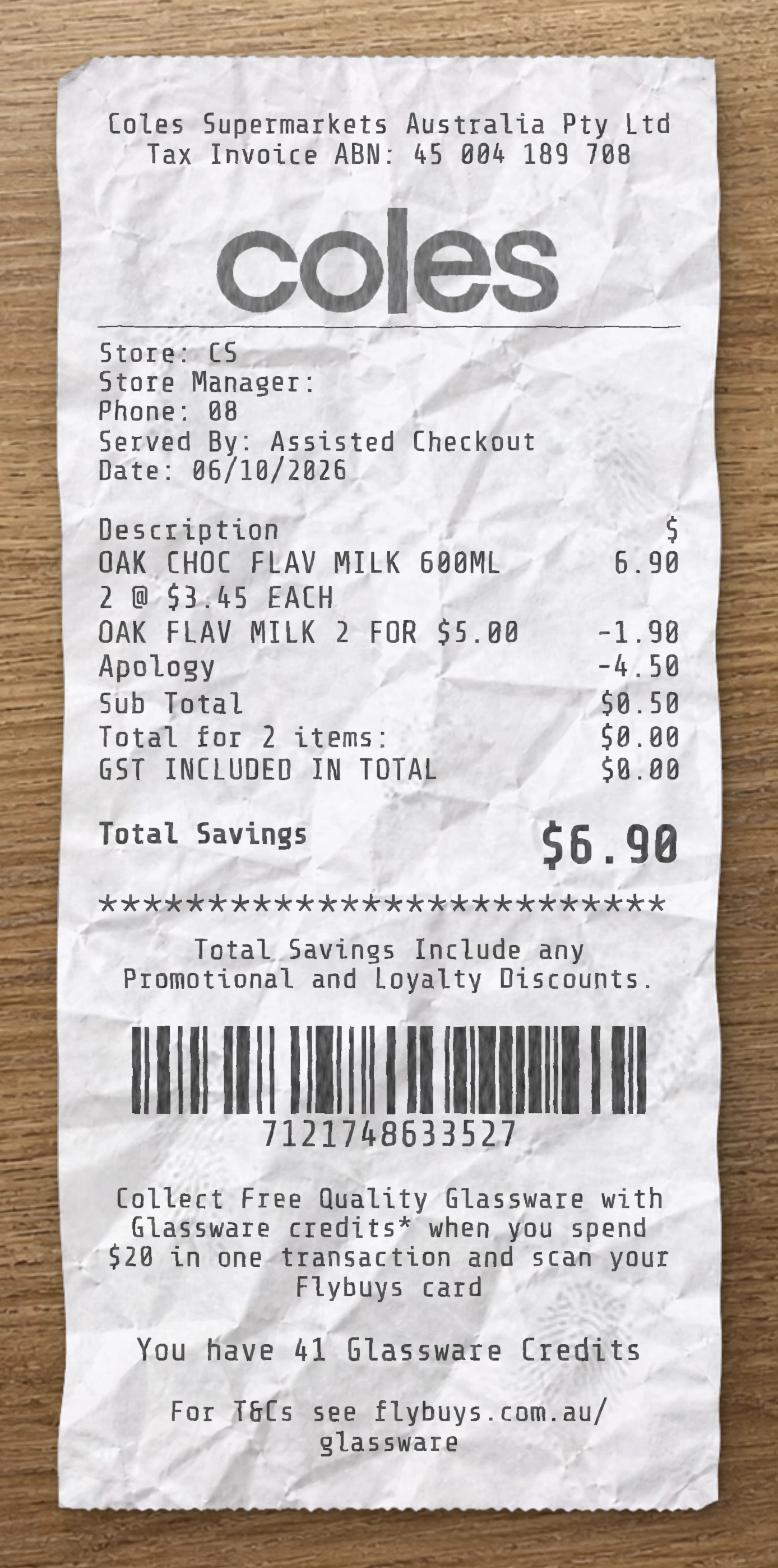 Coles receipt preview